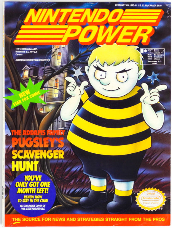 Addam's Family Pugsley's Scavenger Hunt [Volume 45] [Nintendo Power] (Magazines)