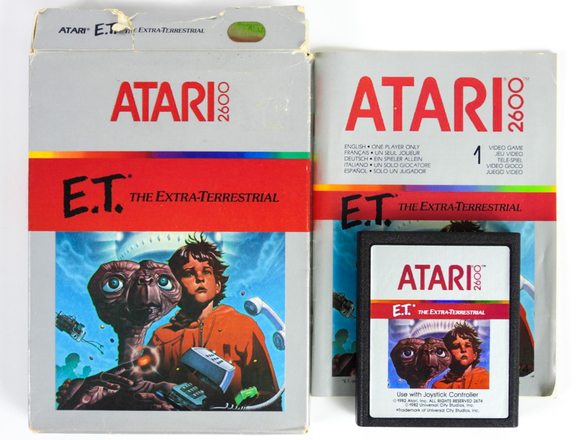 E.T. Sur Atari 2600 – Scellé Mais Boîte Abîmée – Édition Blister – Jeu Culte