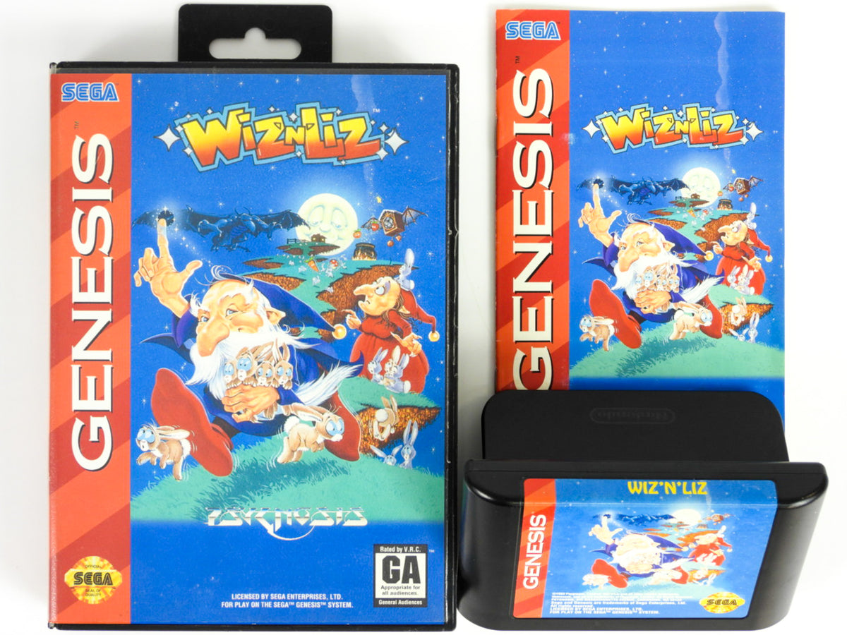 Jeu Vidéo Wiz'n'Liz - Version Originale SEGA Megadrive/Genesis - Bon état - Cartouche Et Notice Incluses
