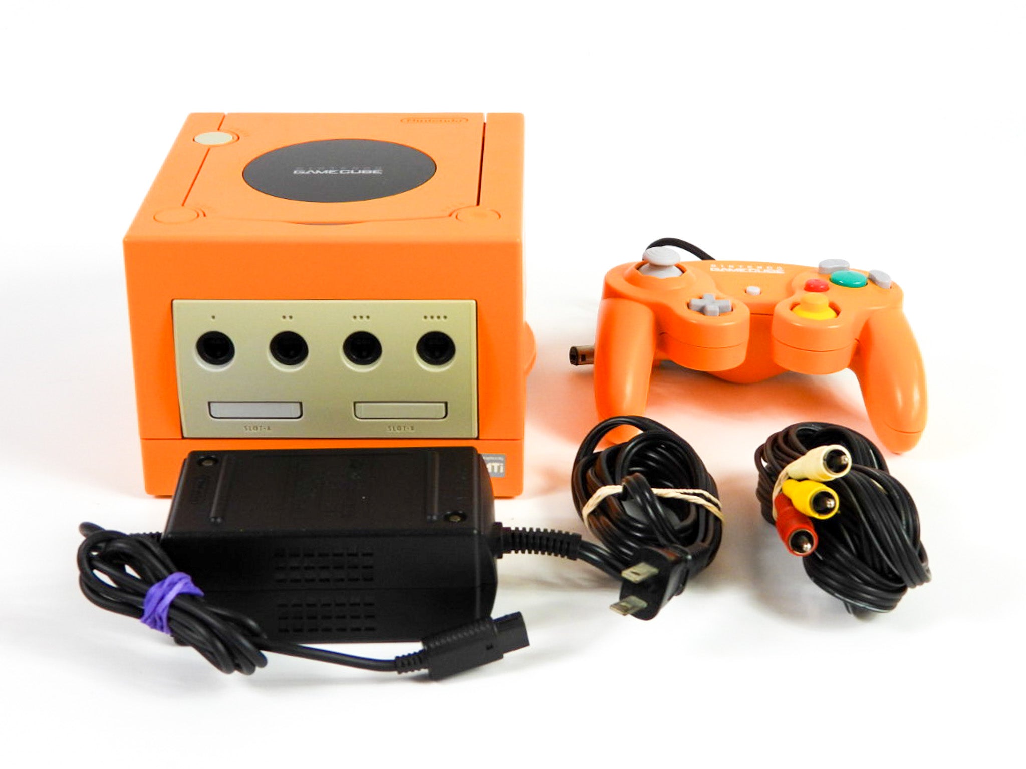 Nintendo Gamecube Console Spice Orange Orange Controller/s Wires Bundle 