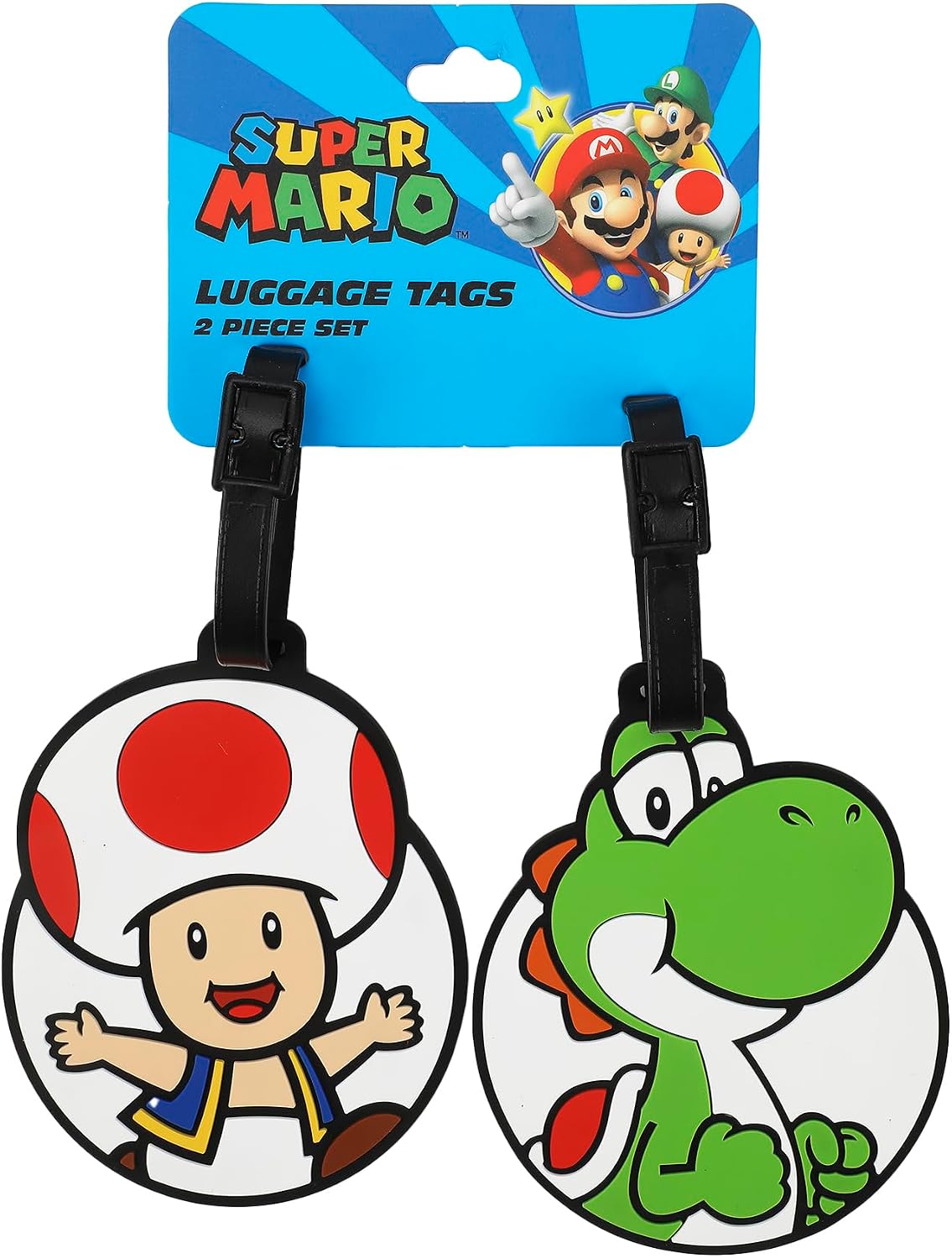 Ensemble de 2 étiquettes à bagages en caoutchouc Yoshi et Toad