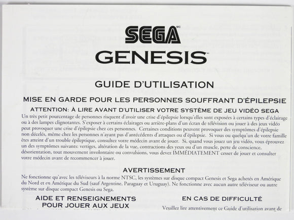 Sega Genesis Instruction Manual [French Version] [Manual] (Sega Genesis)