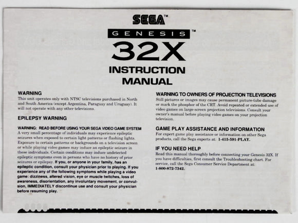 Sega Genesis 32X Instruction [Manual] (Sega 32X)