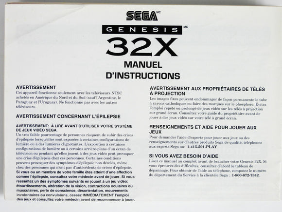 Sega Genesis 32X Instruction [French Version] [Manual] (Sega 32X)
