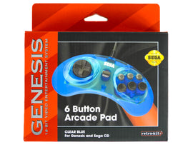 Clear Blue 6 Button Arcade Pad Controller [Retro-Bit] (Sega Genesis)