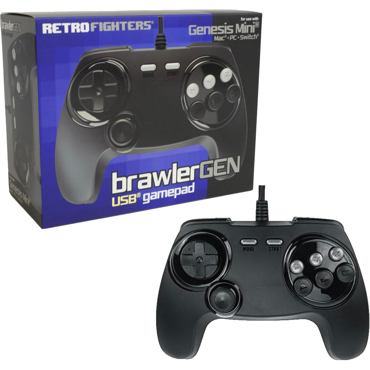 Sega Genesis Mini BrawlerGEN USB Wired Controller [Retro Fighter]