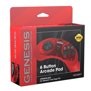 Crimson Red 6 Button Arcade Pad Controller [Retro-Bit] (Sega Genesis)