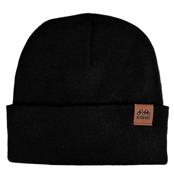 Knitted Cap with a Leather Cuff [Retro MTL] black