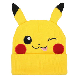 Tuque visage Pikachu avec oreilles