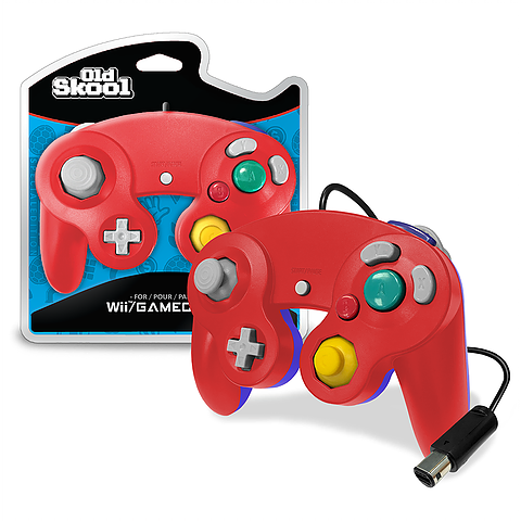 Red & Blue Wired GameCube Controller [Old Skool] (Nintendo Wii / Gamecube)