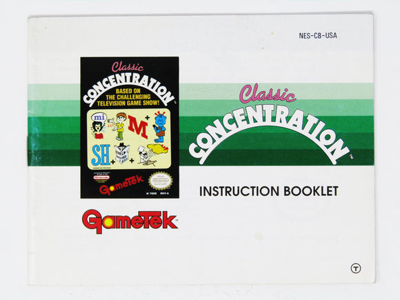 Classic Concentration [Manual] (Nintendo / NES)