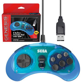 Genesis Clear Blue 8 Button USB Arcade Pad Controller [Retro-Bit]