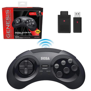 Genesis 8-Button Arcade Pad Black Wireless 2.4 GHz Controller [Retro-Bit] (Sega Genesis / Nintendo Switch)