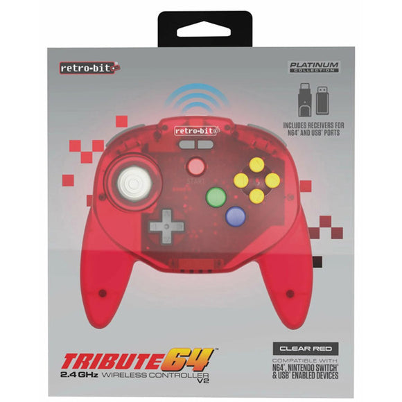 Clear Red Tribute 64 Wireless Controller [Retro-Bit] (Nintendo 64 / N64)
