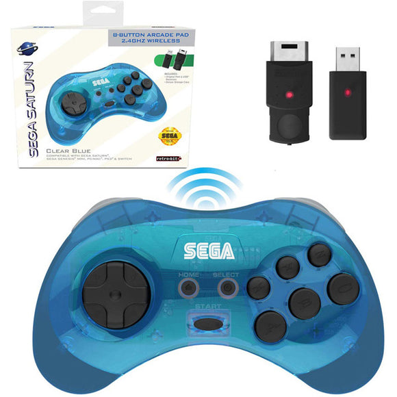 Sega Saturn Clear Blue 8 Button 2.4 GHz Wireless Controller [Retro-Bit]
